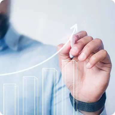 man drawing a curve over a bar chart